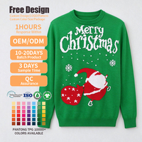 Pull jacquard personnalisé OEM pour femme et unisexe, col rond, ambiance de Noël, rouge et vert, tricot de fête