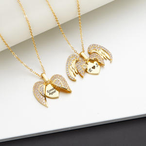 Collar de Moda en Oferta, Chapado en Oro de 18K, con Colgante de Alas de Ángel y Mariposa con Diamantes, Creativo, Personalizado con Letra, Corazón Abierto, para Mujer - Product Image 4