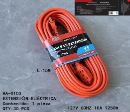 Cable de extensión de 15 metros, 127V, 60Hz, 10A, naranja, resistente, para uso doméstico. - Product Image 3