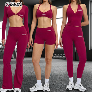 Ensemble de yoga fitness 2 pièces en spandex et nylon pour femmes, leggings de yoga taille haute, taille élastique, sans couture, séchage rapide, pantalon d'entraînement extensible - Product Image 2