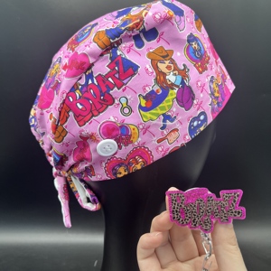 Bonnets chirurgicaux <span class=keywords><strong>Bratz</strong></span> à nouer avec porte-badge rétractable à motif de dessin animé pour infirmières, cadeaux et accessoires - Product Image 5