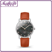 Montre de luxe pour femme TIME TOKEN, cadran à aiguilles, cristal saphir, boîtier en acier inoxydable, bracelet en cuir, mouvement à quartz, 3 ATM