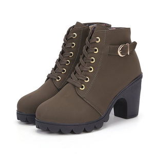 2025 Autumn Winter Fashion <strong>Round</strong> <strong>Toe</strong> Metal Buckle High <strong>Heels</strong> Women's Boots British Style Thick <strong>Heel</strong> Side Zipper Martin Boots - Product Image 3