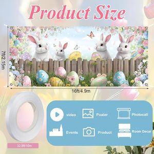 Decoración de Pascua para Puerta de Garaje, Cubierta para Puerta de Garaje con Diseño de Conejo de Pascua, Huevo y Flores de Primavera, Decoración de Pared para Interiores y Exteriores - Product Image 5