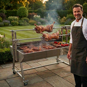 Grand <span class=keywords><strong>barbecue</strong></span> rotatif au charbon de bois, rôtissoire automatique à double broche, deux moteurs, pour cuisson extérieure - Product Image 1