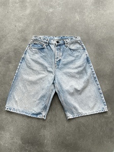 Men's Light <b>Blue</b> Washed Denim Bermuda Shorts High Waist Button Fly Casual Style 100% Cotton Breathable <b>Canvas</b> Fabric - Product Image 3