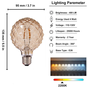 Trang trí LED bóng đèn dây tóc <span class=keywords><strong>G95</strong></span> 4 Wát dứa <span class=keywords><strong>Dimmable</strong></span> LED Edison bóng đèn công nghiệp trang trí đèn 110V/220V CE PSE RoHS - Product Image 2