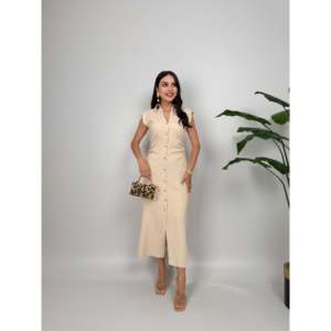 Vestido ajustado rosa con cuello, botones frontales y abertura para uso diario - Product Image 3