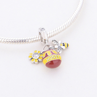 Pan Charms Silver Gold Plate Honeybee dan Honeycomb Honey Jar Daisy Flower Beads Cocok untuk Gelang Asli Perhiasan Berluque