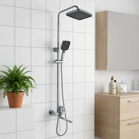 Ensemble de douche mural Azeta Chrome avec bec long, mitigeur et pommeau de pluie pour salle de bain