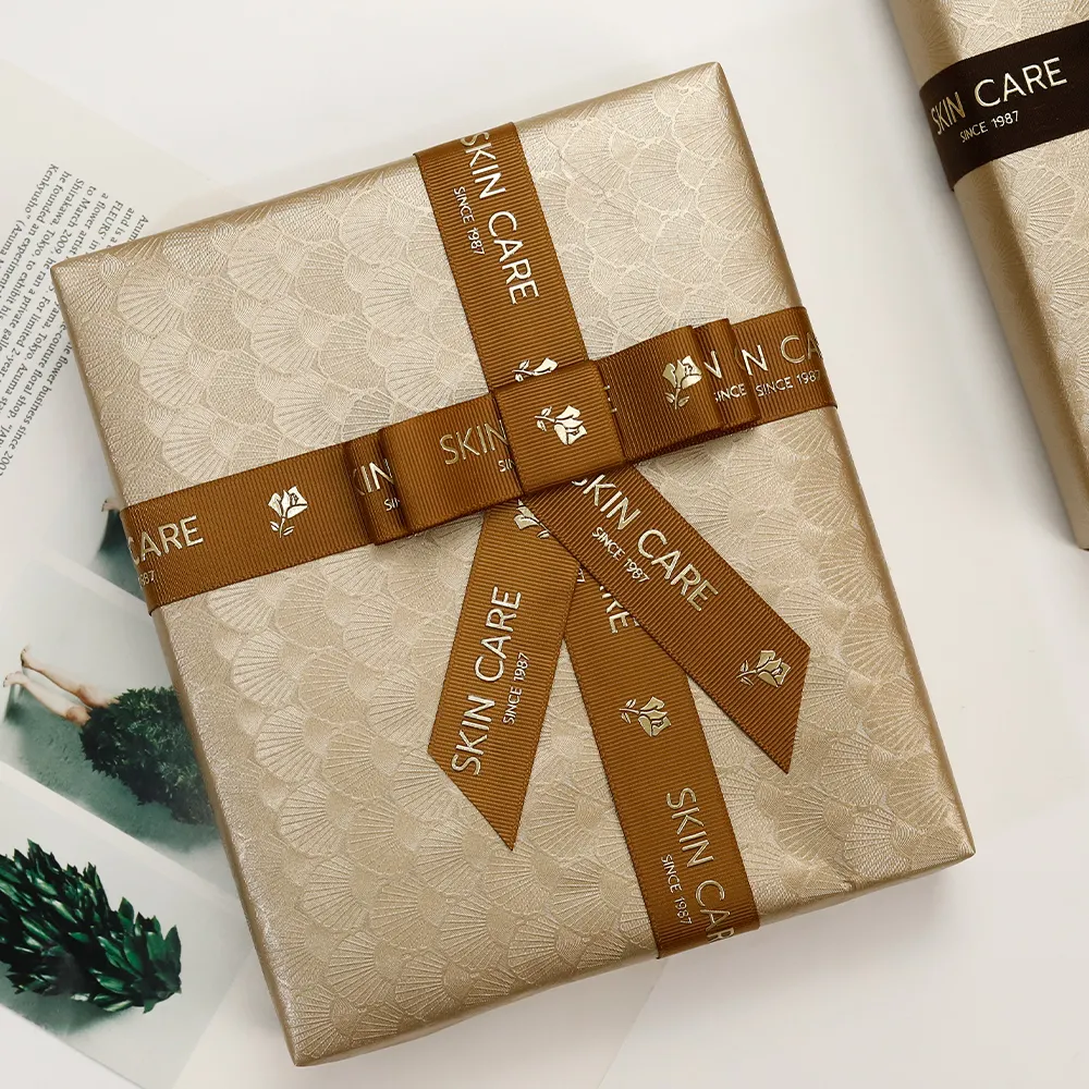 Cintas de algodón de alta calidad personalizadas con logotipo impreso en lámina de oro sostenible para embalaje de regalo