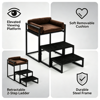 Lit surélevé pour chien et chat avec chaise longue pliable pour animaux de compagnie, échelle d'accès, structure en fer durable, design carré solide, taille XL
