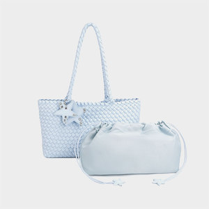 Direct van de fabriek: handgemaakte geweven tas voor dames, grote capaciteit, champagne gouden schoudertas/handtas - Product Image 1
