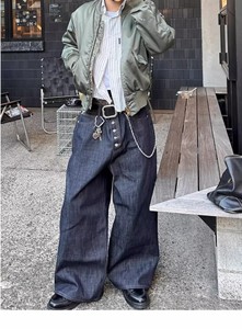 <span class=keywords><strong>Pantalones</strong></span> Vaqueros de Pierna Ancha de Cintura Media Personalizados por el Fabricante, <span class=keywords><strong>Pantalones</strong></span> Vaqueros Holgados de Estilo Japonés, <span class=keywords><strong>Pantalones</strong></span> de Mezclilla Acampanados <span class=keywords><strong>para</strong></span> <span class=keywords><strong>Hombre</strong></span> - Product Image 2