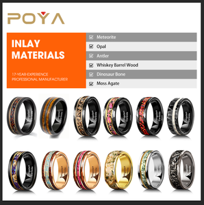 Anelli Nuziali POYA 8mm in Argento per Fidanzamento e Anniversario, Anello in Tungsteno Smussato con Intarsio in Opale Arenario e Meteorite - Product Image 4
