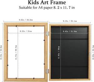 Marco de madera con paspartú para obras de arte infantiles, con apertura frontal de vidrio, para tamaños A4, A3, 10*12.5in, 8.5*11in, 9*12in - Product Image 3