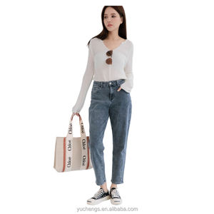 Pantalon boyfriend en stock pour femme, style basique, super extensible, design de cuisse polyvalent, jean pour femme - Product Image 3