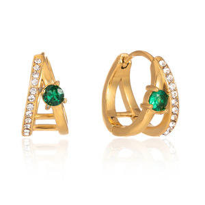 Pendientes Geométricos Tipo Huggie, Chapados en Oro de 18K, con Circonita Redonda, Postes de Acero Inoxidable, Joyería para Regalo - Product Image 5