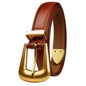 Ceinture fine durable en cuir de vache véritable, style vintage décontracté, avec boucle en cuivre rectangulaire, pour femmes et hommes - Product Image 4