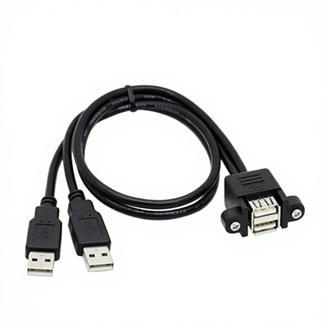 Dual Port USB 2.0 a Male to Female M/F Extension Screw Lock Panel Mount Cable