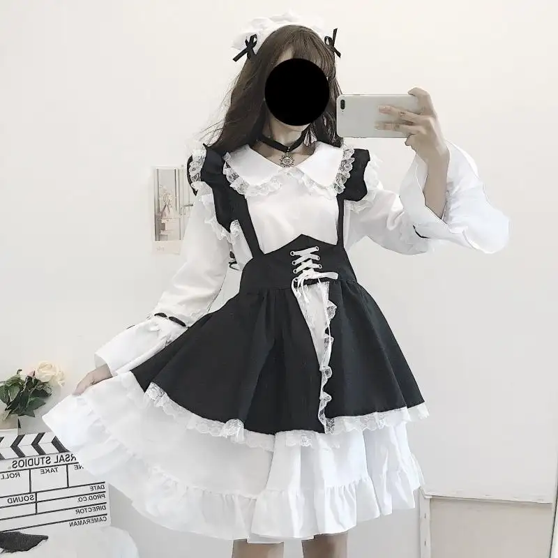 Ecowalson黒かわいいロリータメイドコスチューム女の子女性素敵なメイドコスプレコスチュームアニメーションショー日本の衣装ドレス服