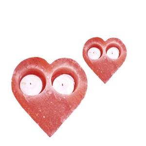 High Quality Organic Material Carved <b>Pink</b> Heart-Shaped Himalayan Salt Tea Light with Feng Shui by Sian Enterprises - Product Image 3