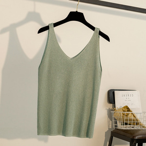 Camiseta de Tirantes Finos Brillante de Punto Ligero para Mujer, Top de Moda - Product Image 4