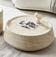 Ensemble de table basse ronde en travertin beige Wabi-sabi, table d'appoint sur piétement, table centrale minimaliste pour salon, meubles