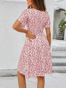 <span class=keywords><strong>Abito</strong></span> <span class=keywords><strong>Midi</strong></span> Estivo Vintage da Donna con Motivo Floreale, Orlo in Pelliccia di Visone, Maniche Regolari, Scollo a V, Motivo 3D, Tessuto in <span class=keywords><strong>Velluto</strong></span> Antistatico - Product Image 3