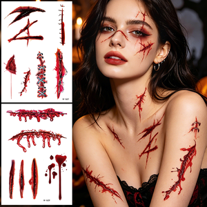 Tatuaje Temporal <span class=keywords><strong>de</strong></span> Papel Ecológico, No Tóxico, Seguro para la Piel, Diseños <span class=keywords><strong>de</strong></span> Rasguños con Sangre Falsa, Cosplay Profesional, Blanco <span class=keywords><strong>Indio</strong></span> - Product Image 6