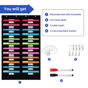 Organizador de Archivos Colgante de Pared con 24 Bolsillos para Aula y Oficina, Organiza Tareas con Tabla de Almacenamiento con Bolsillos - Product Image 4
