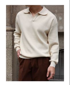 Lichte Wind V-Hals Gebreide Heren Retro Polo Met Lange Mouwen Kleding Herfst Winter Basis Trui Heren - Product Image 4