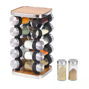 Portaspezie Girevole Moderno <span class=keywords><strong>in</strong></span> <span class=keywords><strong>Acciaio</strong></span> Inox e Bambù a 5 Livelli con 12/16/18/20 Barattoli <span class=keywords><strong>in</strong></span> Vetro - Product Image 1