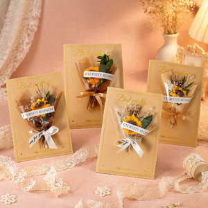 Carte de vœux 3D avec bouquet de fleurs séchées, carte miniature créative faite à la main, cadeau de fête, anniversaire, remerciement, style européen - Product Image 1