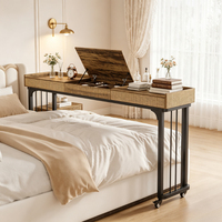 Grande table de chevet convertible en bois avec roulettes, bureau d'ordinateur mobile, poste de travail debout, chariot pour ordinateur portable, conception robuste