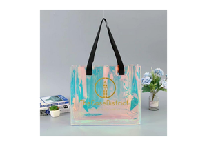 Sac de plage personnalisé imperméable transparent PVC Laser fourre-tout épaule gelée sac à main chaussure femmes sacs-cadeaux en tissu avec poignée - Product Image 4