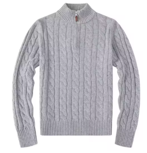 เสื้อโปโลสไตล์ Old Money แบบลำลองสำหรับฤดูหนาว คอเต่าถักแบบมีฮู้ด ซิปครึ่งตัว ลายถักแบบเคเบิ้ล พร้อมลายม้า - Product Image 4