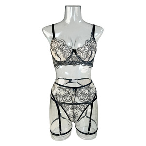 Completo <span class=keywords><strong>Intimo</strong></span> Sexy da Donna in Poliestere con Rete Dobby, Ricamo in <span class=keywords><strong>Pizzo</strong></span> a Ciglia, Fascia Elastica in Vita e Reggicalze Trasparente - Product Image 5