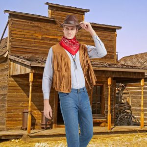 Costume de cowboy occidental en gros pour hommes, veste à franges, chapeau, bandana, collier, accessoires de tenue de cowboy pour Halloween, cosplay - Product Image 4