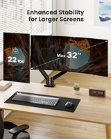 Support de moniteur double pour 2 écrans jusqu'à 32 pouces chacun, chaque bras supporte un maximum de 22 livres, support double moniteur avec système à ressort à gaz