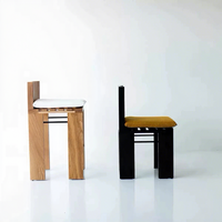 Tabouret de bar vintage en bois massif pour usage commercial, chaise à dossier haut en tissu, style rétro Wabi-Sabi, design de designer pour îlot de cuisine