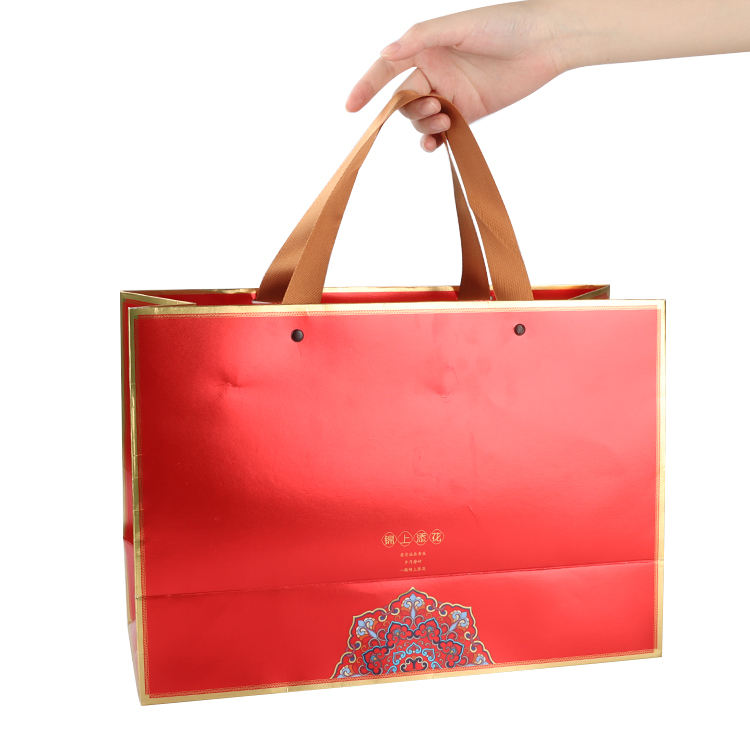 Custom print luxury red packaging gift carry bags shopping paper bags with handle