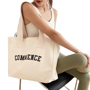Sac fourre-tout en toile de coton personnalisé, écologique, réutilisable, grand format, avec logo imprimé, pour femmes, vente en gros - Product Image 3