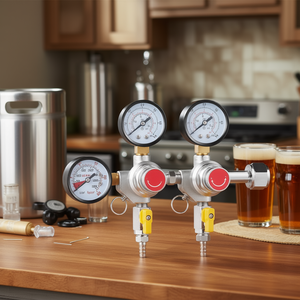 Régulateur de pression de bière pressionnée robuste CGA320 à triple manomètre 0-60 PSI en acier inoxydable, kit de brassage maison - Product Image 2