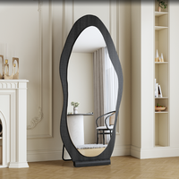 Miroir pleine longueur vintage avec cadre en bois, forme asymétrique, autoportant ou mural, pour chambre à coucher, décoration intérieure, service d'échantillons