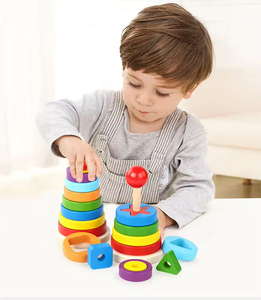 Blocs en bois arc-en-ciel tour Puzzle en bois <span class=keywords><strong>pyramide</strong></span> nidification empilage jouet enfants 3D Puzzle forme jouets éducatifs pour enfants - Product Image 5