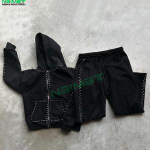 Trending Winter Heavyweight Fleece Lining Eco-Friendly Plus Size Baggy <b>Tracksuit</b> Rhinestone Streetwear Sports Men's Hoodie - Product Image 1
