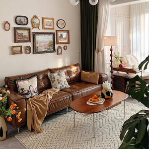 Ensemble de canapés sectionnels en <span class=keywords><strong>cuir</strong></span> <span class=keywords><strong>noir</strong></span> pur de style américain minimaliste, luxe léger, <span class=keywords><strong>canapé</strong></span> 3 places, rétro, rangée droite, canapés de salon - Product Image 5