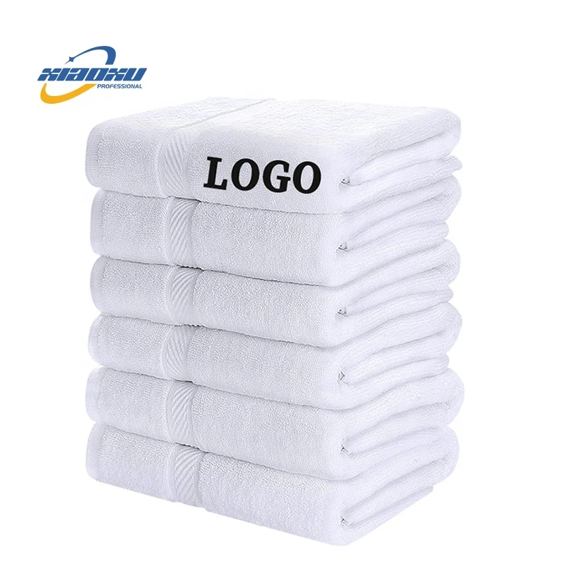 Ensembles de serviettes blanches avec logo personnalisé doux pour Salon de beauté Spa bain de barbier hôtel 100% serviettes en coton