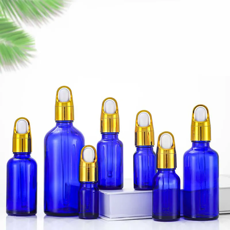 Essential Oil Bottle 5ml 10ml 15ml 20ml 30ml 50ml 100ml Transparent Blue Glass Bottle With Calibrated Glass Pipette